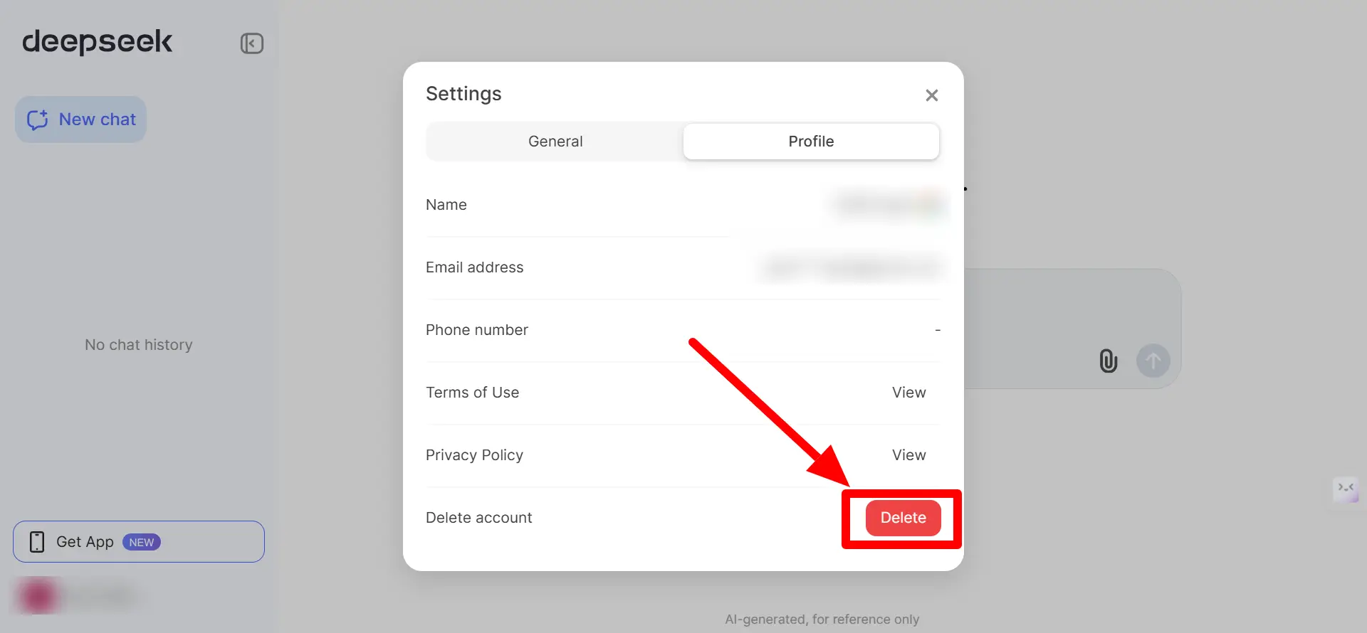 Toggle to Profile Option and Click on the delete button